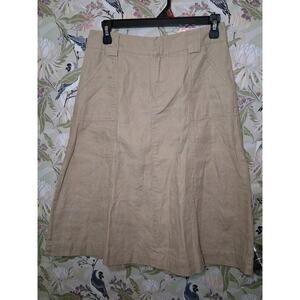 Eddie Bauer Tan 100% Linen A- Line Midi Skirt Size 6 Waist 28" Casual Boho